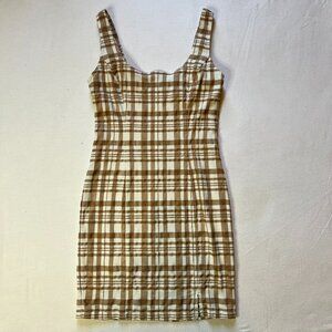 Brown & White Plaid Fitted Mini Dress‎ Forever 21 Size Medium